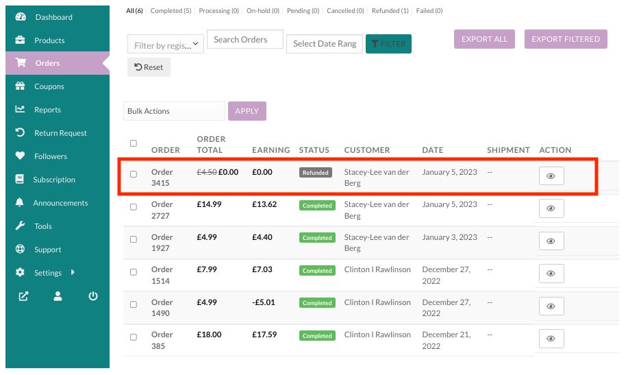 Check Refund in Orders