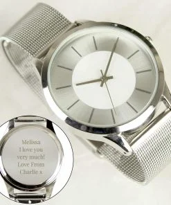 Personalised Silver with Mesh Style Strap Watch