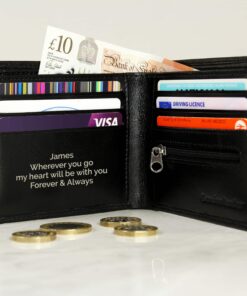 Personalised Free Text Black Leather Wallet