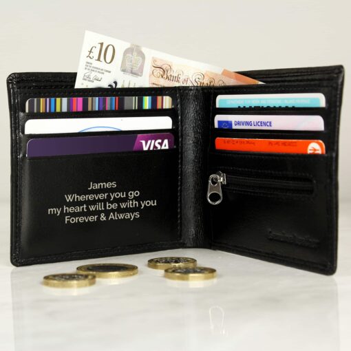 Personalised Free Text Black Leather Wallet