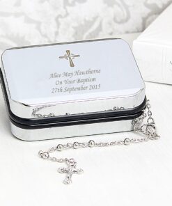 Personalised Rosary Beads and Cross Trinket Box