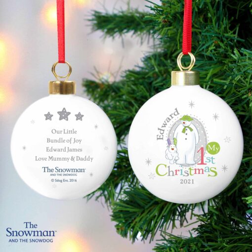 Personalised The Snowman and the Snowdog My 1st Christmas Bauble - Image 6
